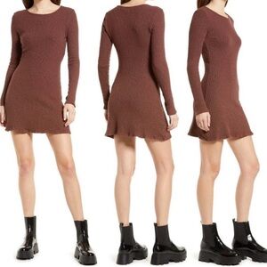 Lisa Says Gah Olivia brown ribbed sweater / tee dress, M